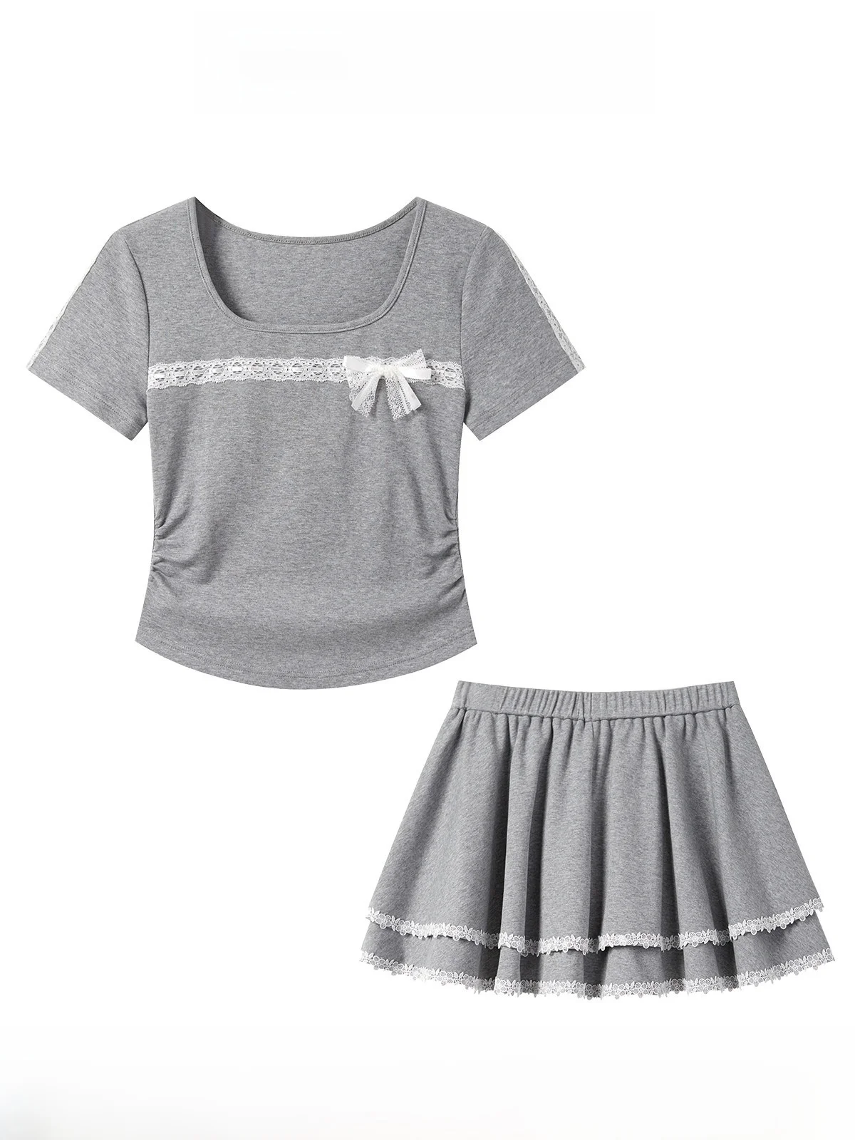 

Sweet Short Sleeve T-Shirt Skirt Set Women's 2025 Summer Layering Two-Piece Set Fashionable Casual Wear for Young Adults