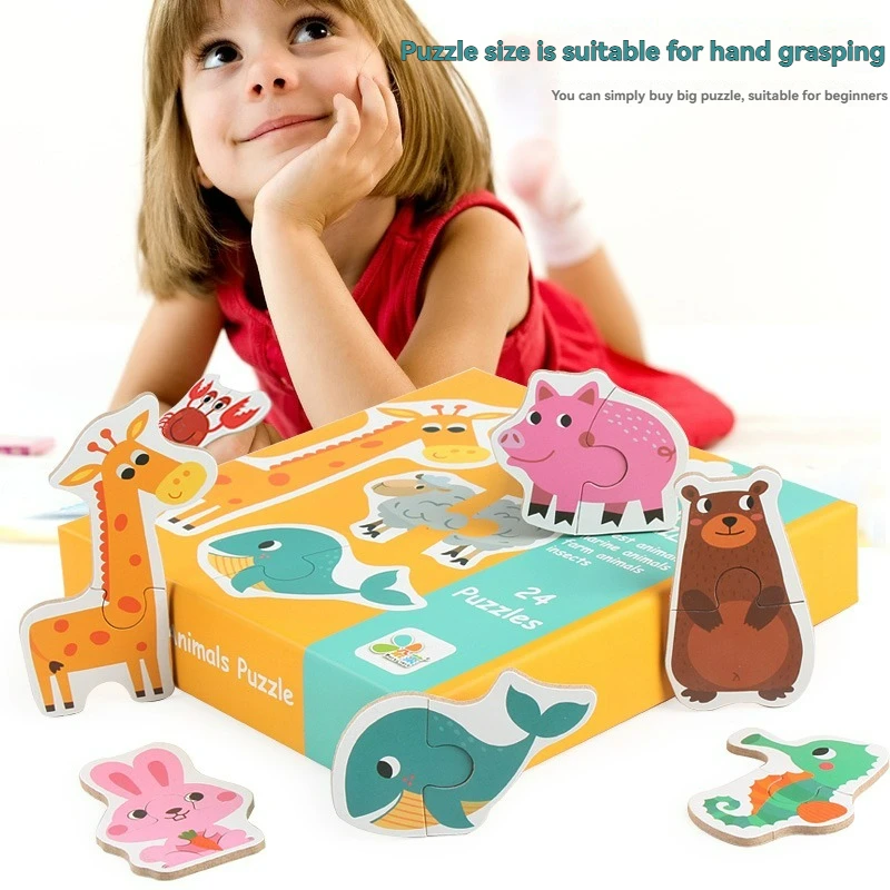 Kids Wooden Jigsaw Matching Puzzle Game Baby Early Learning Cognition Animal Fruit Traffic Educational Toys for Children Gifts