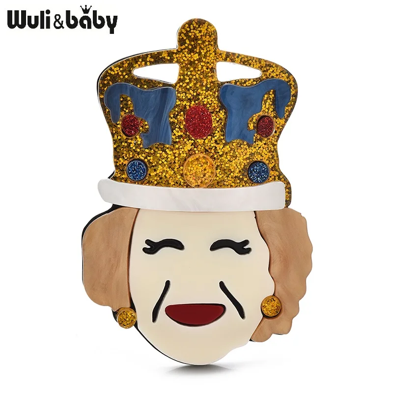 Wuli&baby Acrylic Wear Crown Queen Brooches Pins For Women 2-color Beautiful Smile Lady Figure Party Office Brooch Pins Gifts