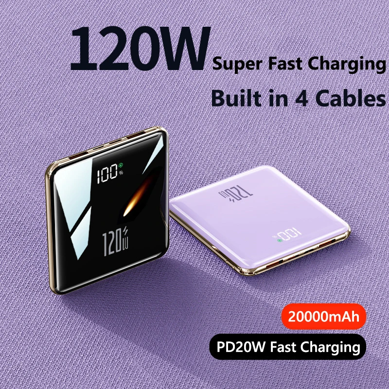 20000mAh Power Bank Ultra Thin Portable Charger with Built-in Cable Large Capacity Super Fast Charging Powerbank for iPhone 17