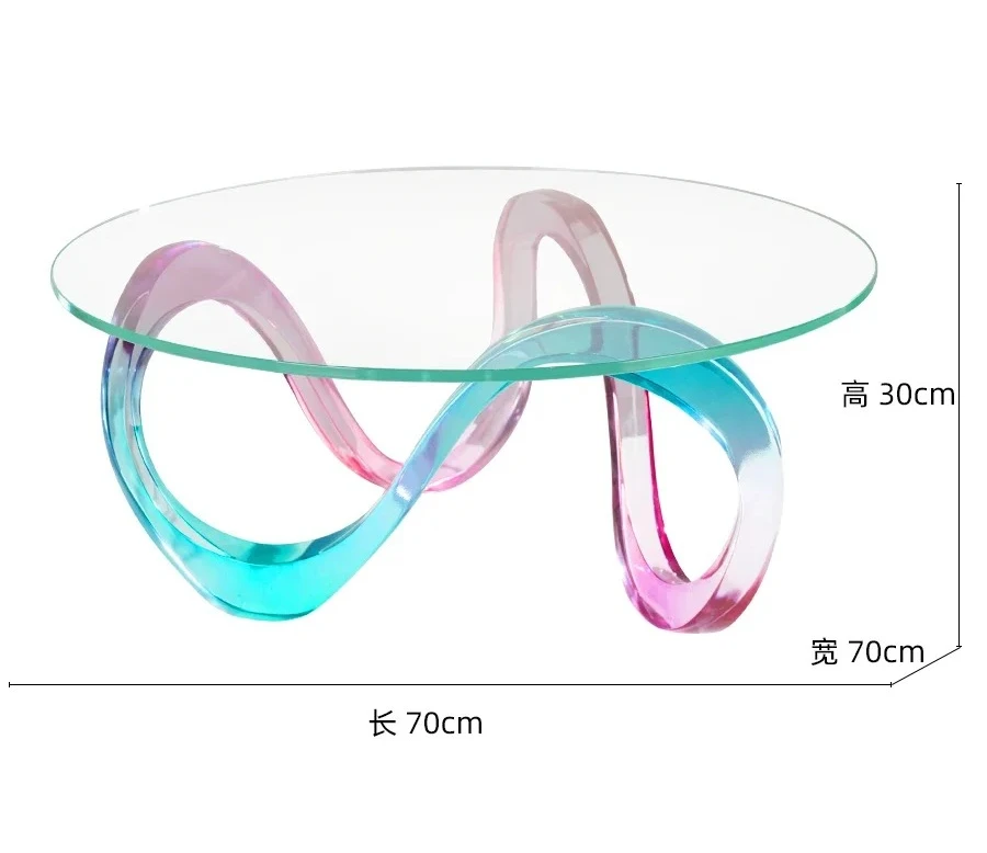 

Creative Tempered Glass Light Luxury round Tea Table Modern Living Room Home Transparent Resin Tea Table