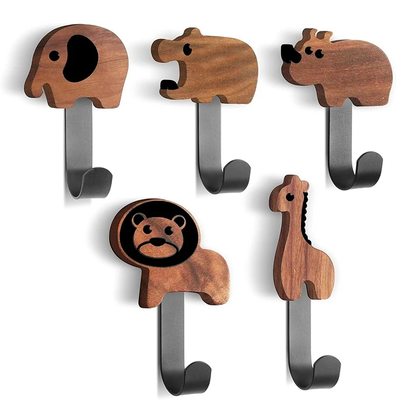 

5Pcs Coat Rack Wall Mount Wall Hooks Wood Cute Animal Coat Hooks For Hanging, Bathroom Bedroom Home Decor