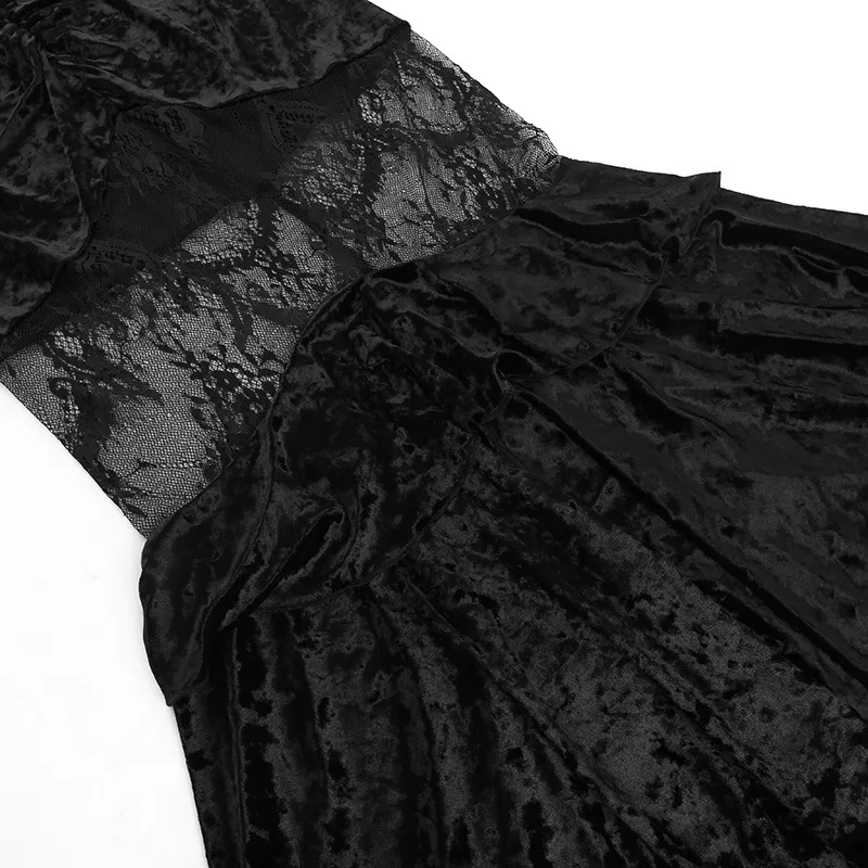 Goth Dark Ruched Vintage Gothic Aesthetic Velvet Skirts Grunge Mesh Splice Sexy Mermaid Skirt Women High Waist Elegant Partywear