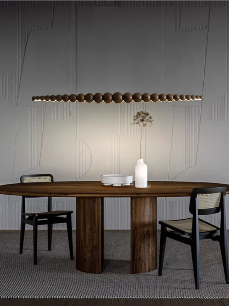 Modern Wooden Beads Long Linear Led Pendant Lights Dimmable With Rc Indoor Hanging Lamp Kitchen Island Dining Living Room Office