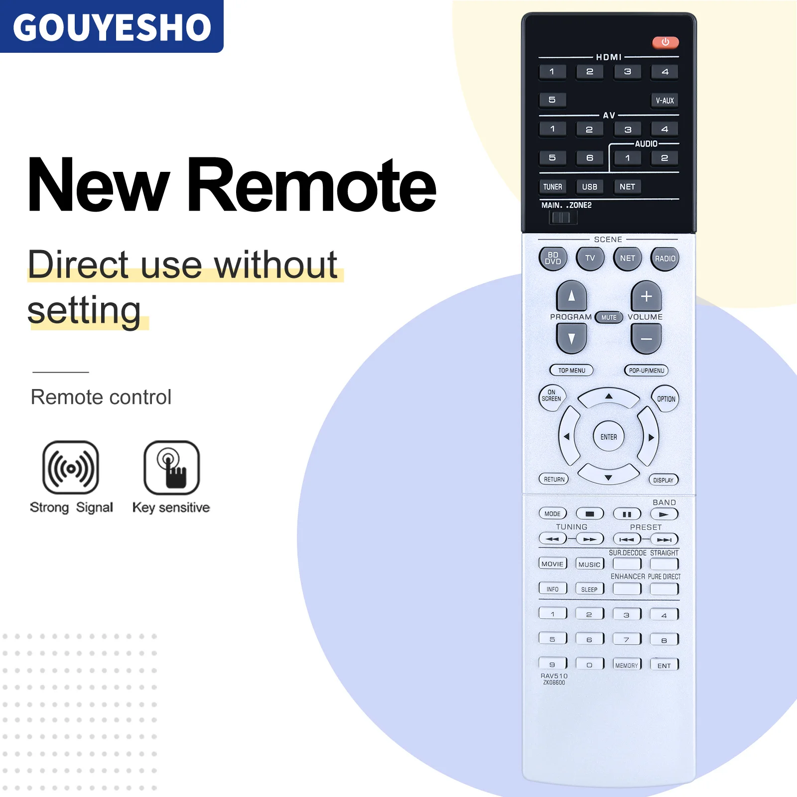 New For Yamaha AV Receiver Remote Control RAV510 ZK06600 RX-V677 RX-A740 RXV677