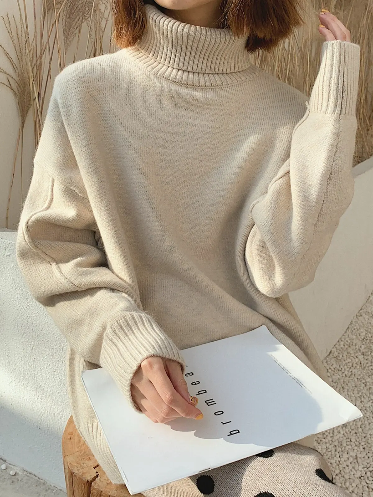 

Thiened Design Double Collar High Collar Sweater Super Quali Commute Sle Regular Fit Long Sve Stripe Patterned Knitwear