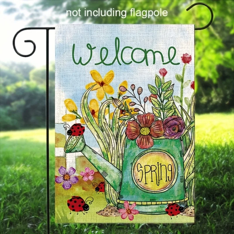 1pc Rustic Farmhouse Linen Garden Flag - 12x18 Inch Double-Sided Welcome Spring Yard Flag with Ladybug Design
