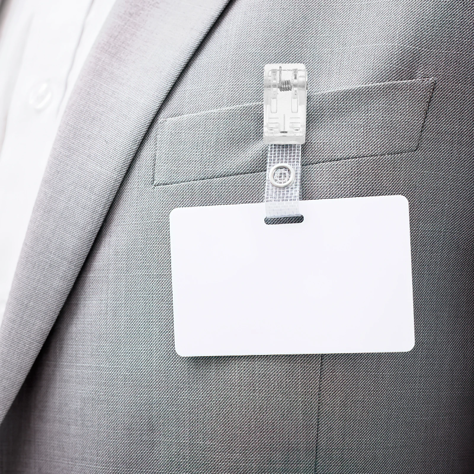 

30pcs Badge Holder Clear Clips Transparent Self Adhesive Plastic Photo Spring Clip for ID Badges Name Tags Office School Trade