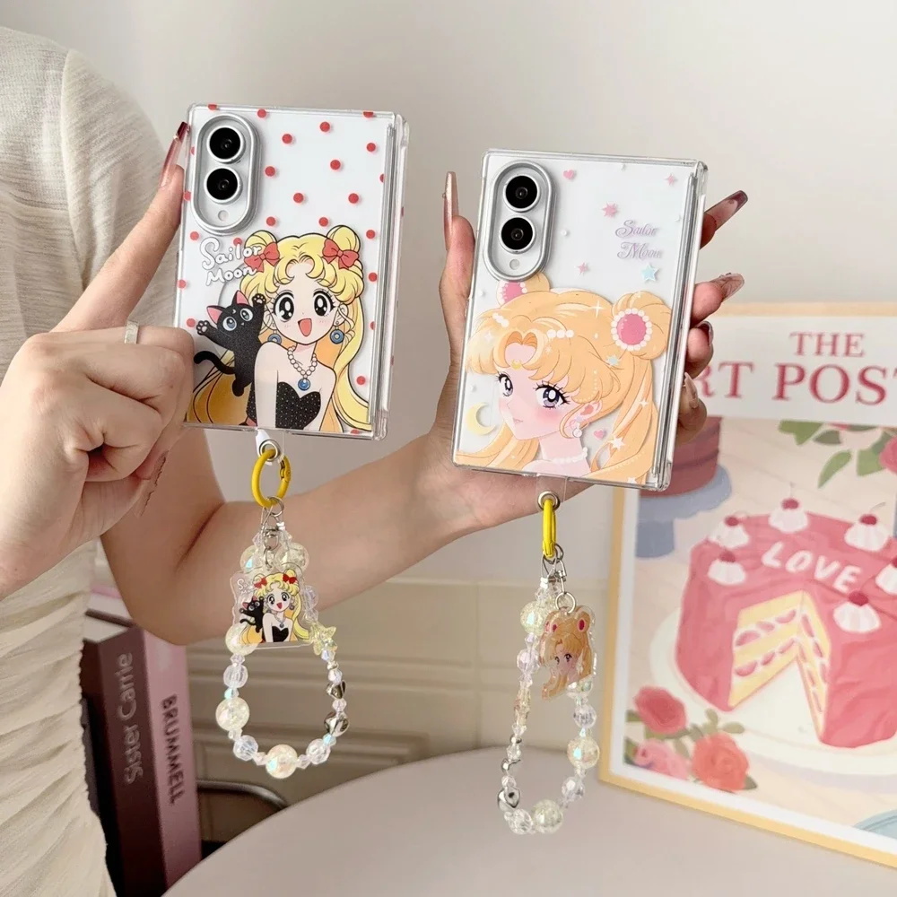 Kawaii Japan Anime Sailor Moon Magnetic Holder Magsafe Wireless Charge Phone Case For Samsung Galaxy Z Fold 8 7 Ultra Hard Cover