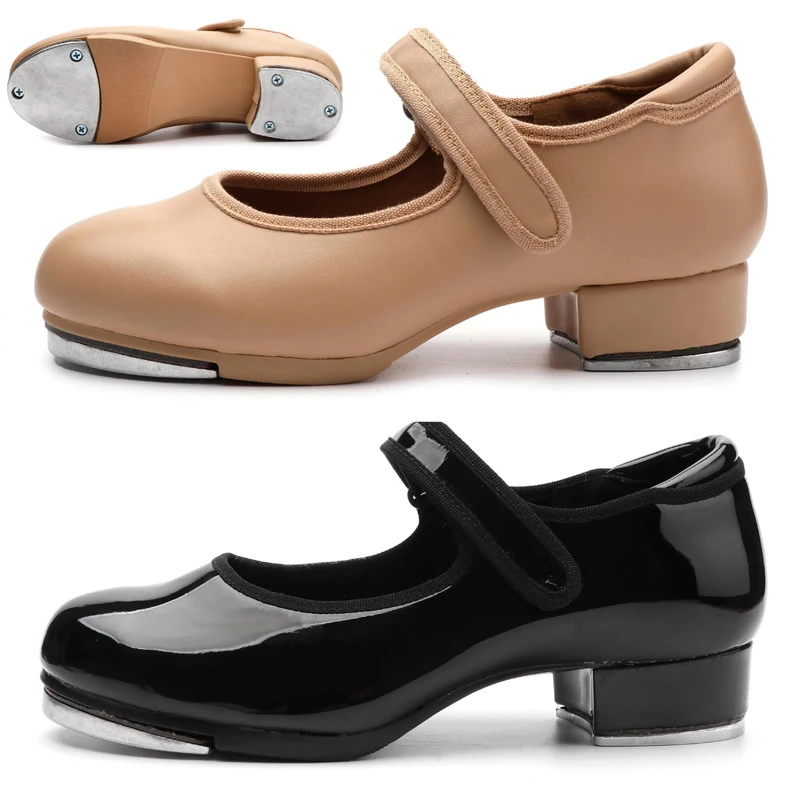 Zapatos de Claqué para Mujer, Zapatillas Negras de Imitación de Cuero, Zapatos de Baile con Punta de Hierro, Zapatos de Baile para Niños, para Gimnasio y Actuaciones