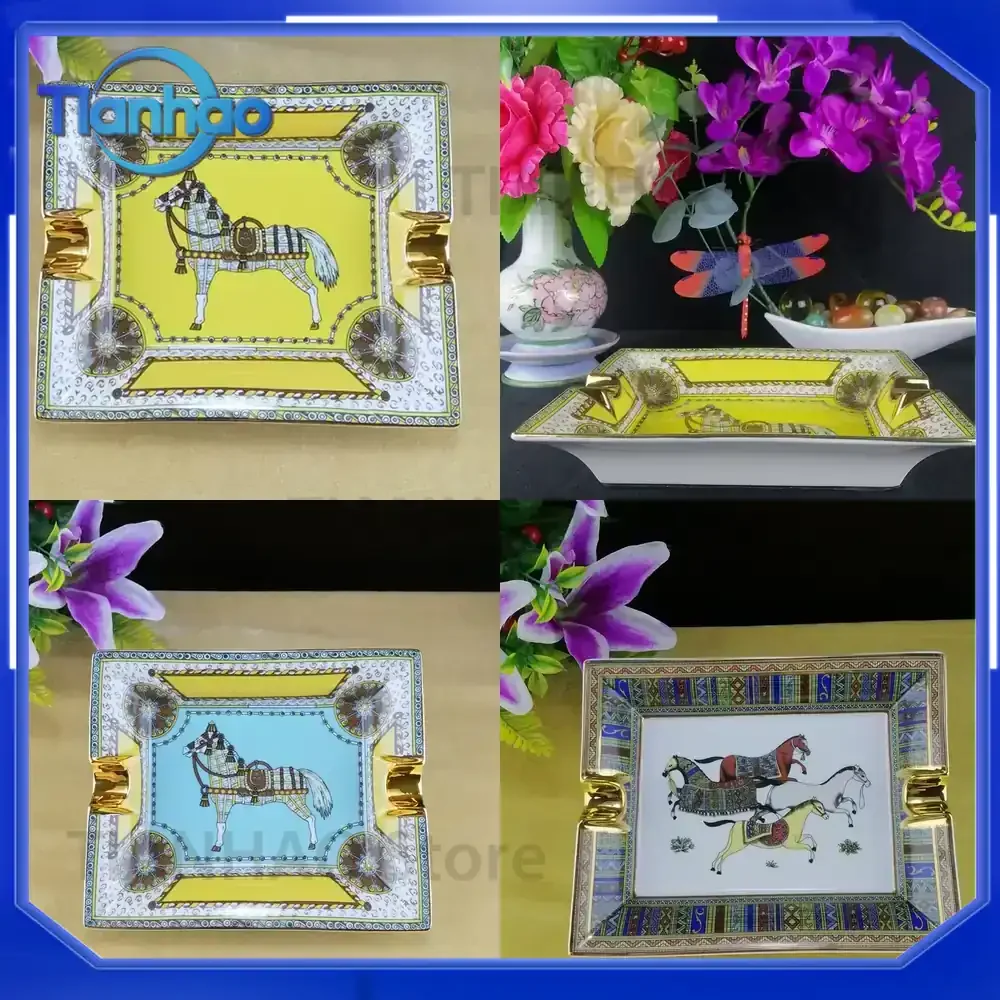 Creative Gift Box Ashtray for Luxury War Horse Dessert Square Plate Living Room Decor