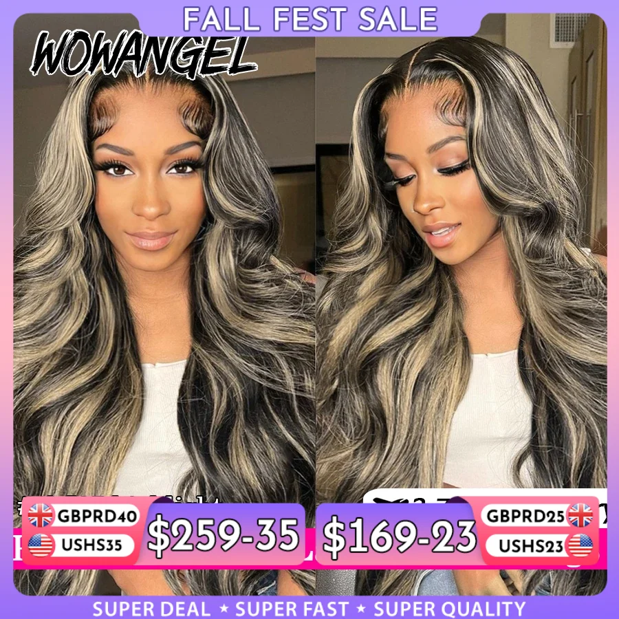 Wow Angel 250% Pre Cut 5x5 HD Lace Closure Wigs Body Wave Highlight Honey Blonde Glueless Wigs Ready To Wear Human Hair Wigs