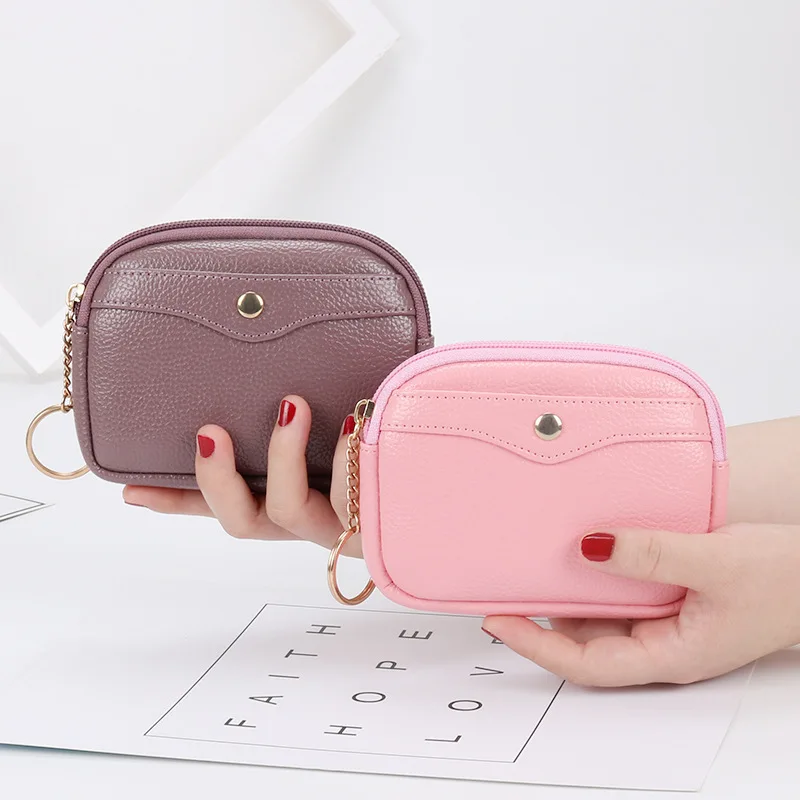 Multi-functional Women's Coin Purse Shell Small Wallet Simple Card Case Soft Pu Leather Zipper Coin Key Ring Case Mini Handbag
