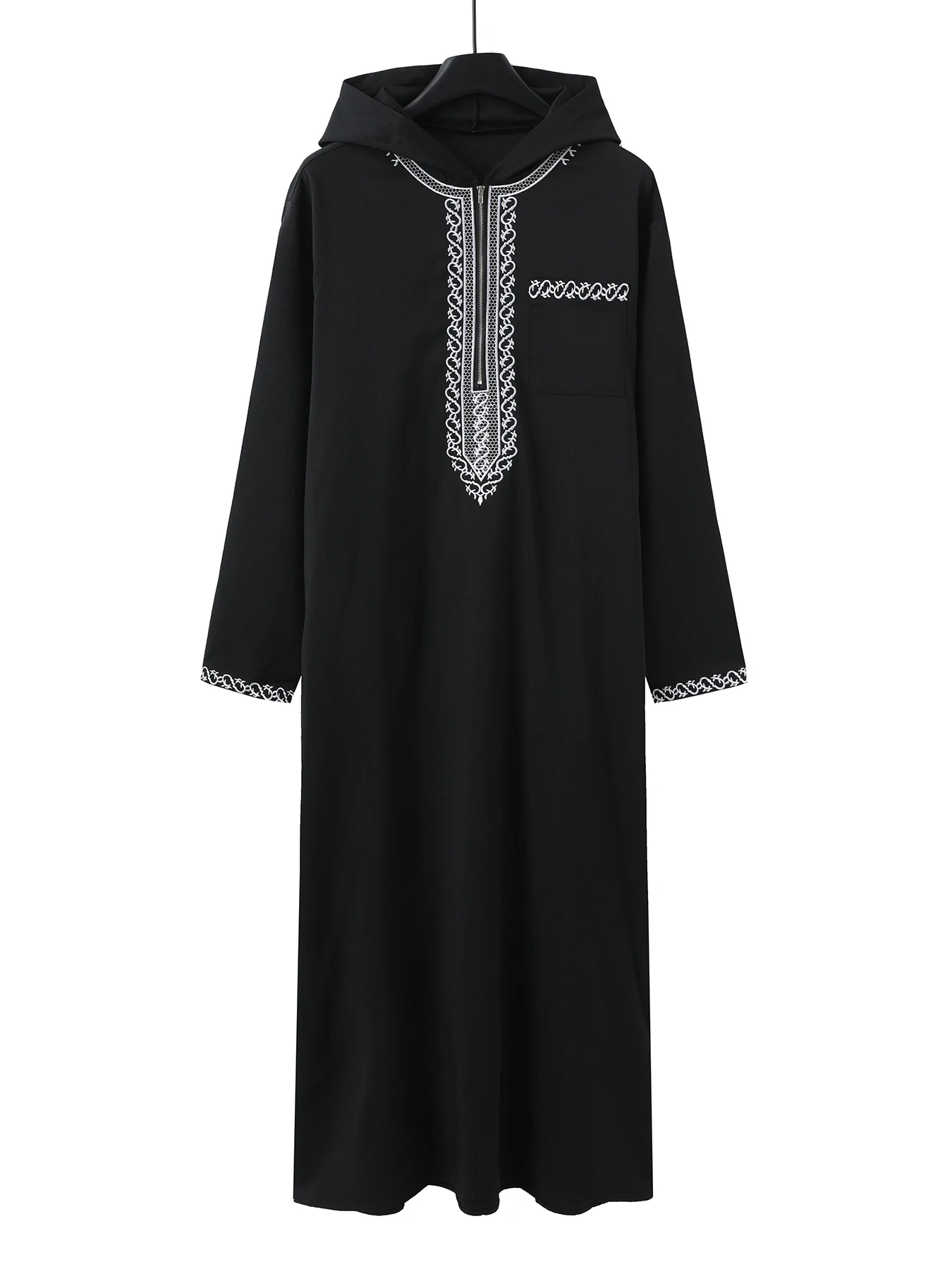 Moroccan hooded robe Luxury men\'s embroidered long sleeve side pocket Muslim garment Abaya Middle East Juba Thobe robe