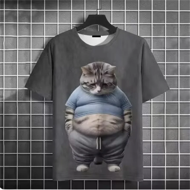 

Забавная мужская 3D футболка с животным толстым котом, футболка с принтом, повседневная свободная футболка с короткими рукавами, мужская одежда большого размера, летняя куртка