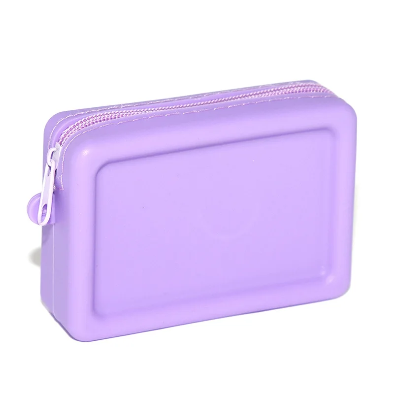 Simple Silicone Organizer Cosmetic Bag Smooth Zipper Waterproof Wallet Coin Purse Macaron Color Earphone Bag Students