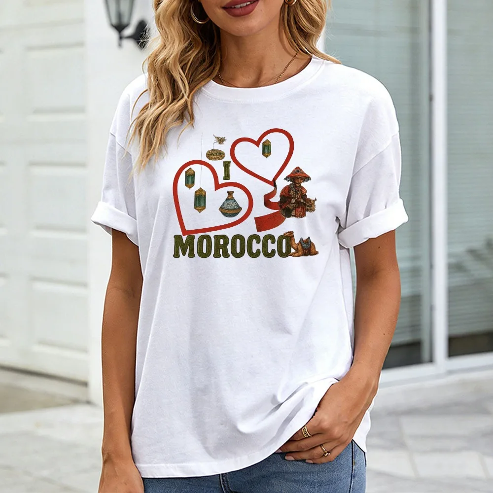 I Love Morocco Digital Design Moroccan Culture Clothes Classic Pattern Loose Streetwear Tops  O-neck Graphic T Shirts