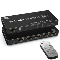 8K 60Hz HDMI 2.1 Switch 5x1 HDMI Switcher Video Converter 4K 120Hz 5 in 1 Out HDR10 3D for Xbox PS5 Laptop PC To TV Projector