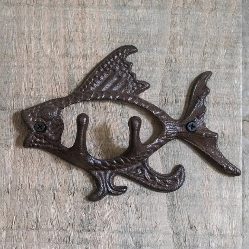 1pc Heavy Duty Iron Flying Fish Hook Creative Wall Mounted Cast Wall Hanger Towel Hooks Home Decor No Screws