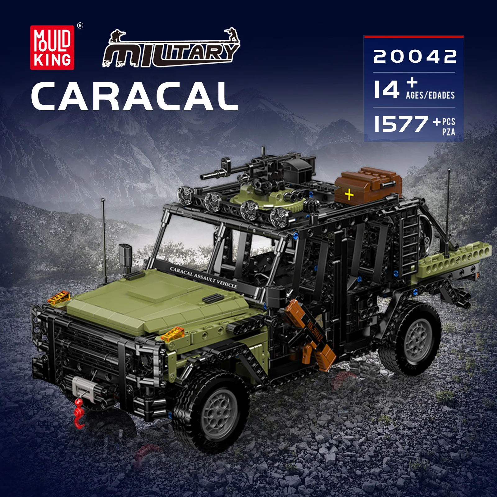 Mould King 20042 1577pcs Lynx Assault Vehicle Military Building Blocks Camo Green/Desert Grey