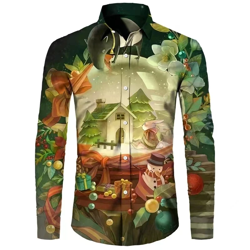 

Новая рождественская мужская рубашка с 3D принтом для уличной вечеринки, мужской топ с принтом, повседневная модная мужская рубашка с длинным рукавом