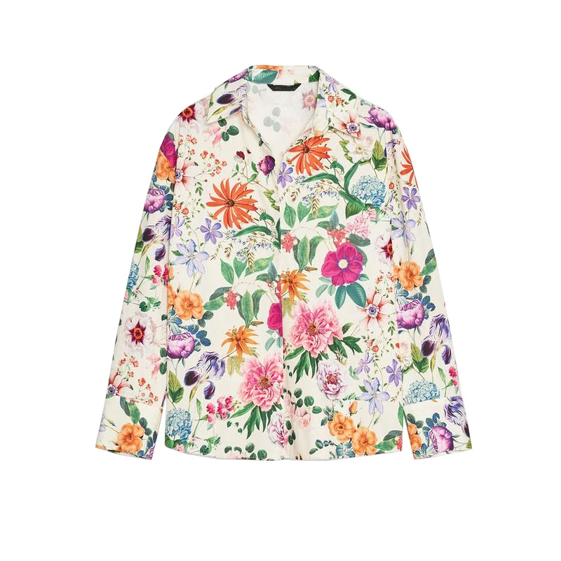 Primavera nuove donne casual lungo Sve colletto rovesciato stampa floreale seta irt pendolari Faion fibra di poliestere 00%