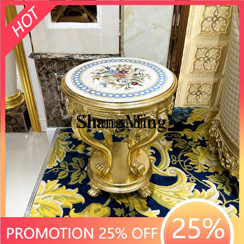 

SM wood small coffee table, veneer small round table, carved tea table by the sofa in the living room