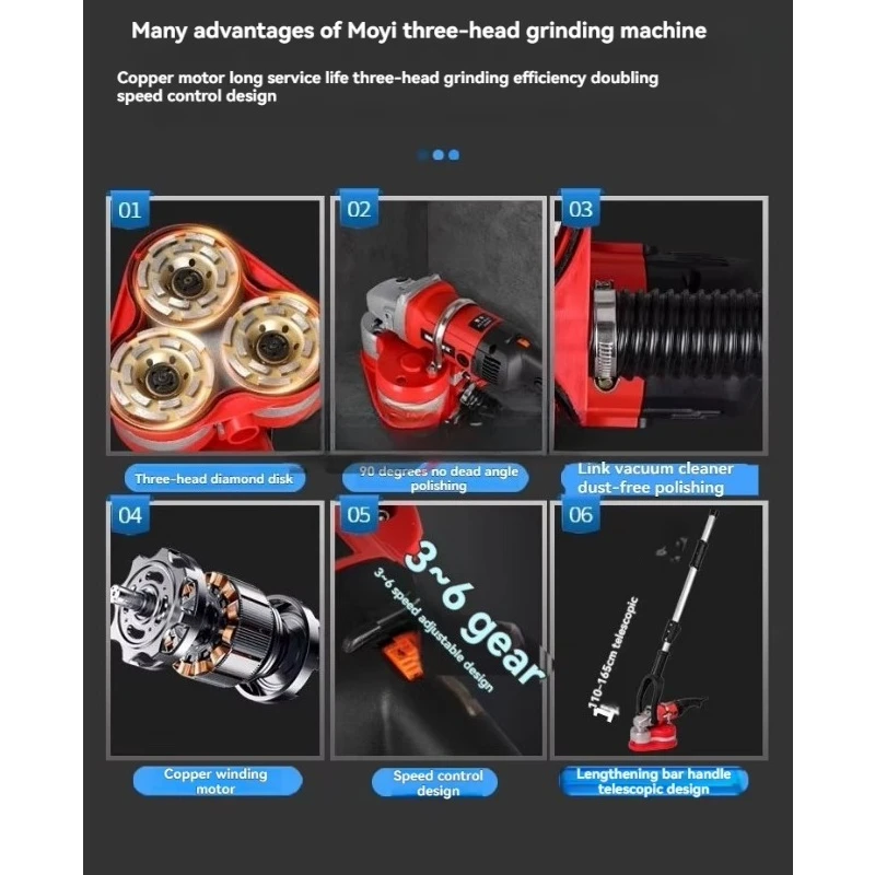 220V Dust‑Free Wall Floor Grinding Machine Concrete Rough Grinder Epoxy Paint Surface Polisher For Ground Renovation Work
