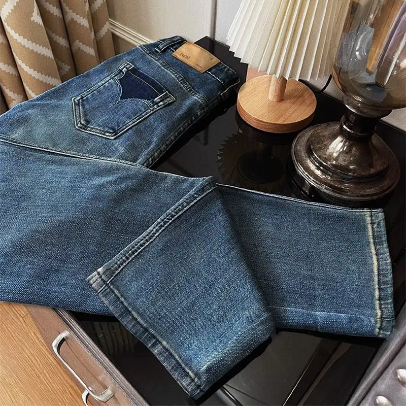 

New American Women High Street Vibe Wide-leg Jeans for Autumn and Winter Women Washed Loose Straight Pants Solid Stretch Jeans