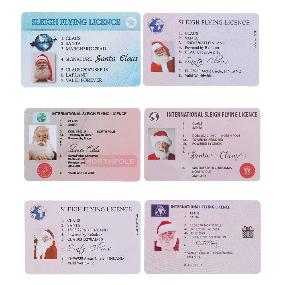 1PC Fake Plastic Card Santa Claus Flying Sleigh Licence For Children Kids Creative New Year Gift Christmas Tree Decorations