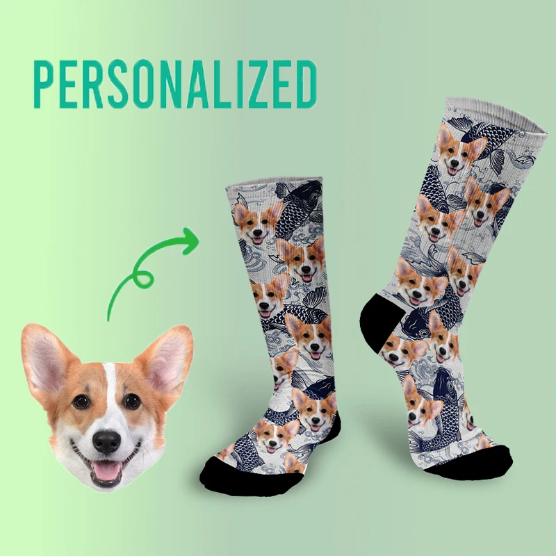 

Custom Socks With Face Personalized Photo Pet Picture Fish Pattern Socks Customized Sock Gift for Wife Husband Custom Socks