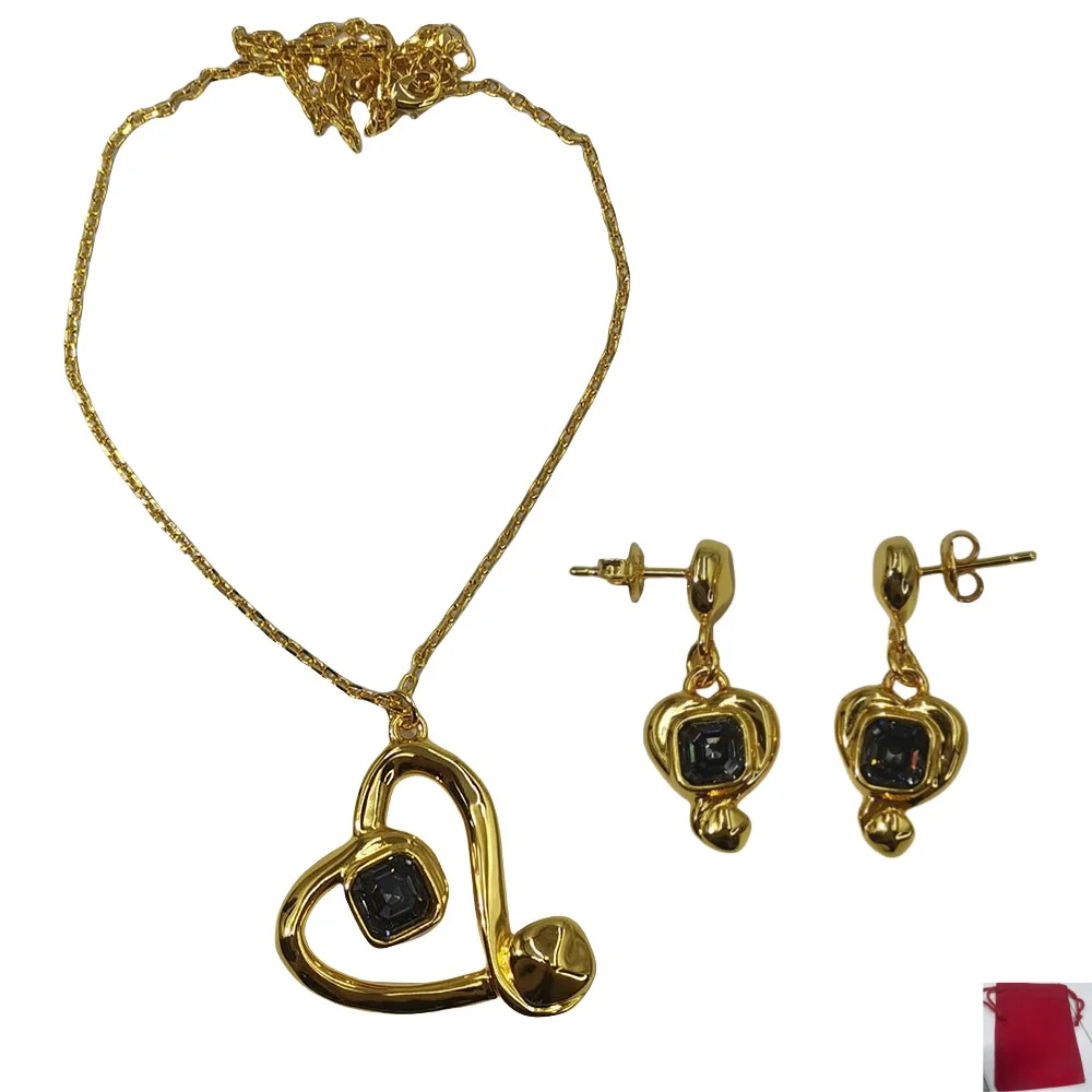 2026 Spanish Personalized OL Style Gold Silver Heart Shaped Colorful Zircon Earring Necklace Set Surprise Gift