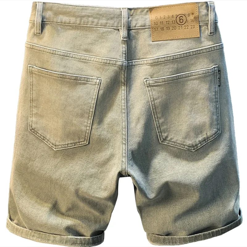 American Denim Shorts Men's Summer2024New Street Fashion Straight Thin Casual Yellow Mud Dyed Washed-out Vintage Cropped Pants