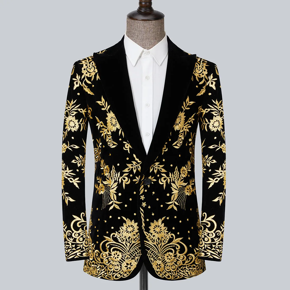 

HOO 2024 Men's Exquisite Embroidered Suit Jacket Slim-Fit Long-Sleeved Youth Gun Collar Casual blazers