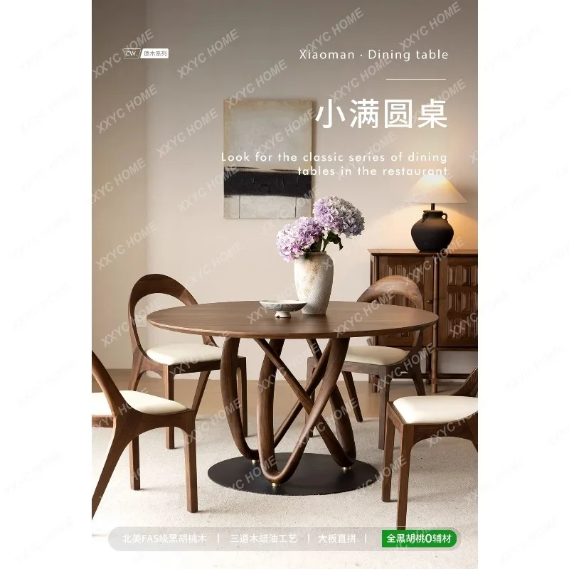 XXAll solid wood round dining table Small household log table