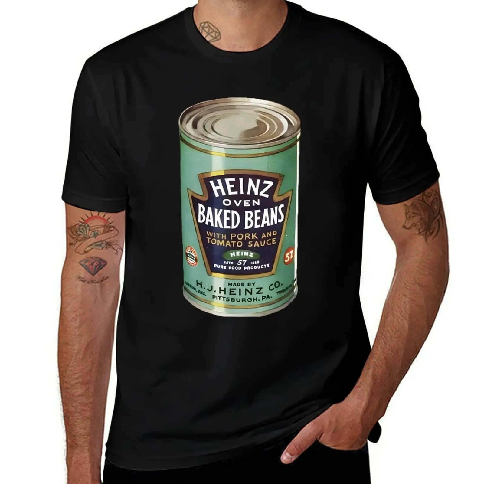 Camiseta con publicidad vintage de Heinz Oven Baked Beans, camiseta para hombre, camiseta gráfica de algodón de alta calidad para hombre, camiseta lisa para hombre