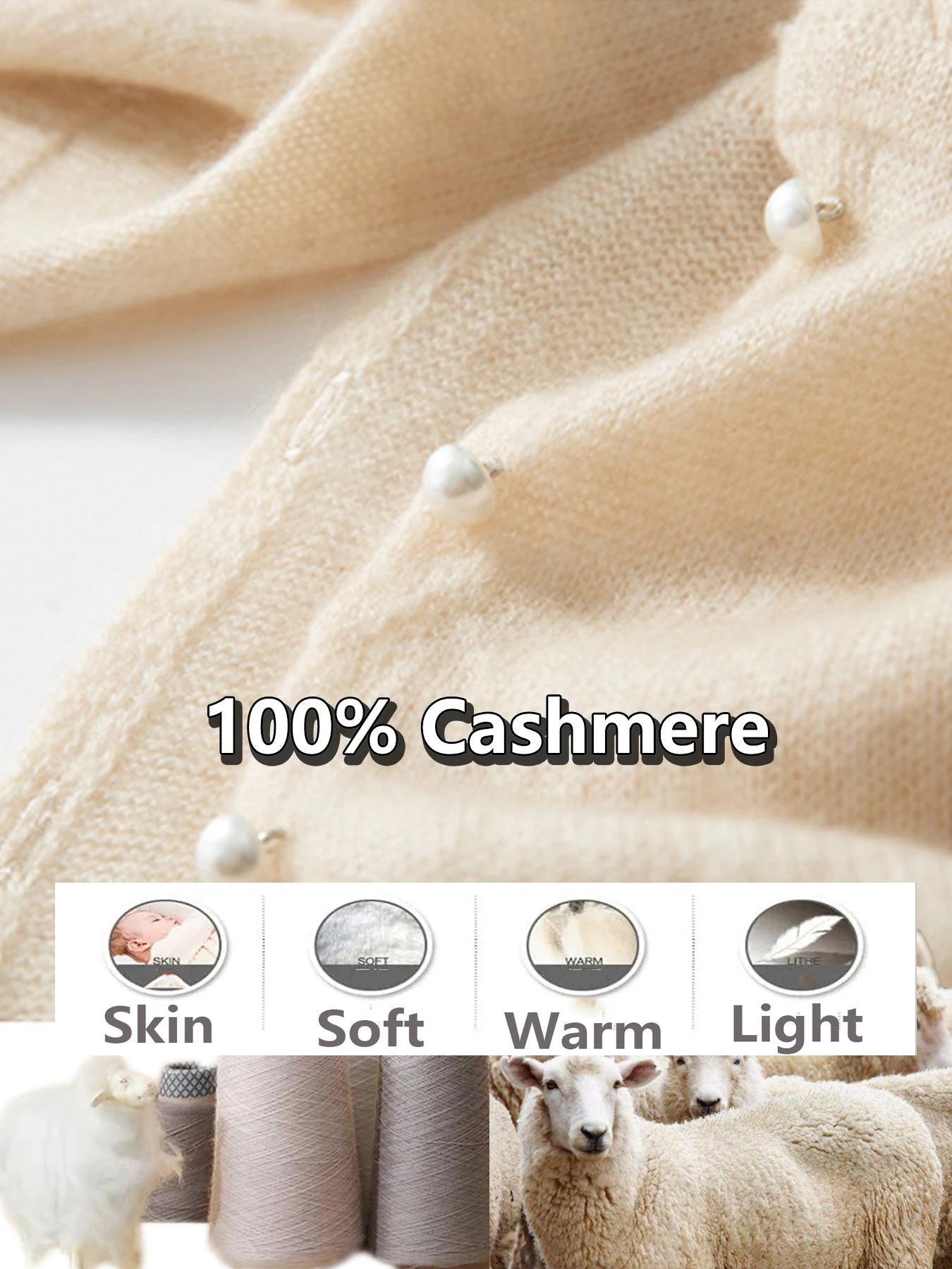 100% Pure Cashmere Shalws Scarf Women Soft Warm Cardigan Pushima Winter Autumn Pearl Decoration Cape Dual-Purpose Soft Knitwear