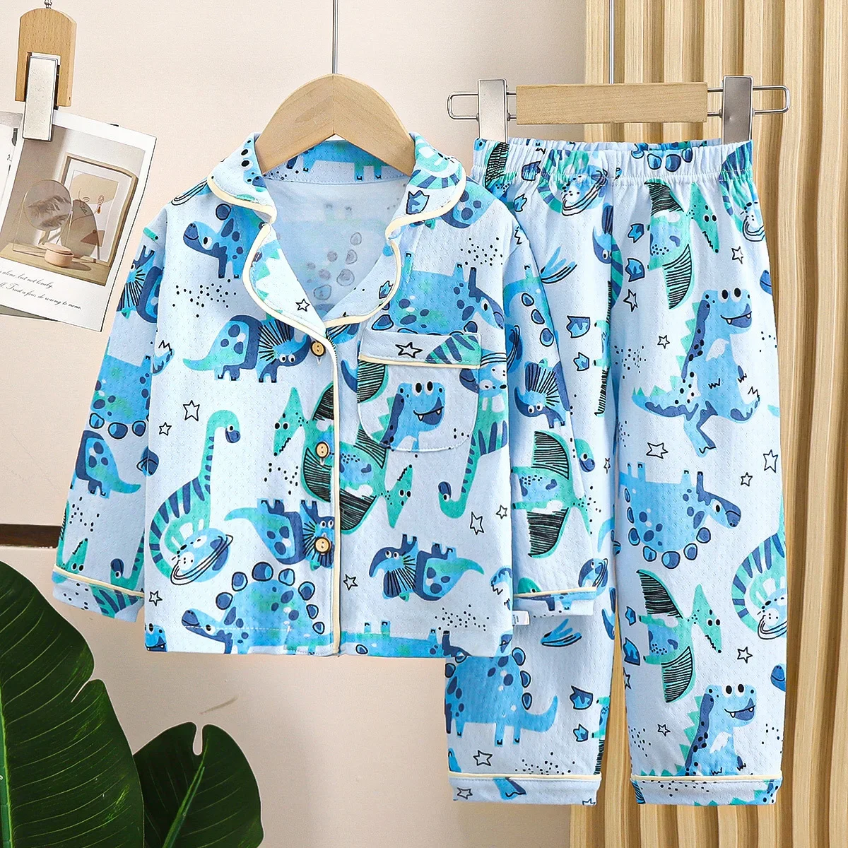 Kinderlente zomer pyjama sets jongens meisjes leuke cartoon print lange mouw revers nachtkleding baby casual losse homewear