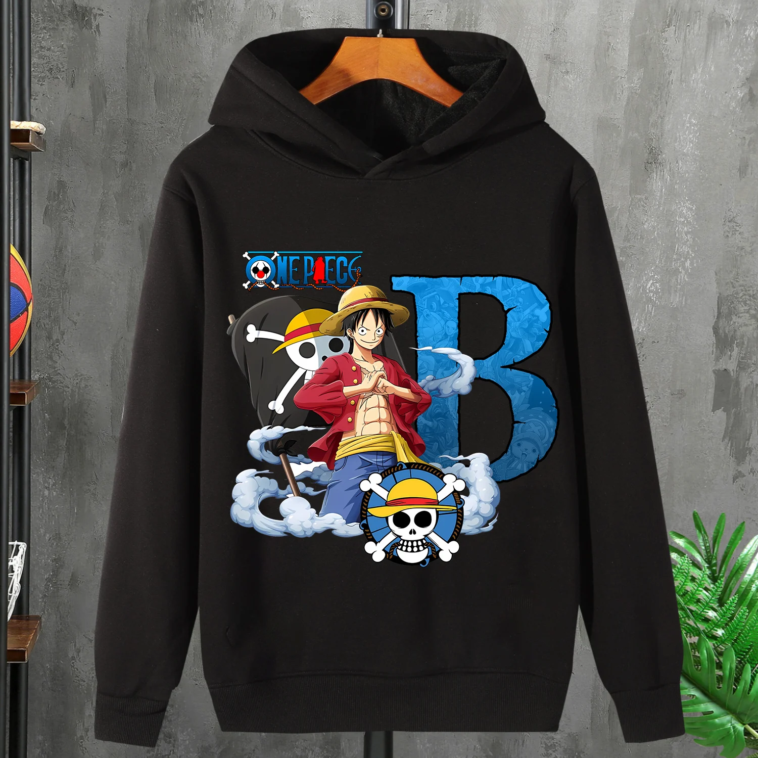 One Piece Luffy Thick Hoodie for Children A-Z Letter Clothing Boys Girls Anime Hoody Clothes Fleece Sweatshirt Tops Kids Gift