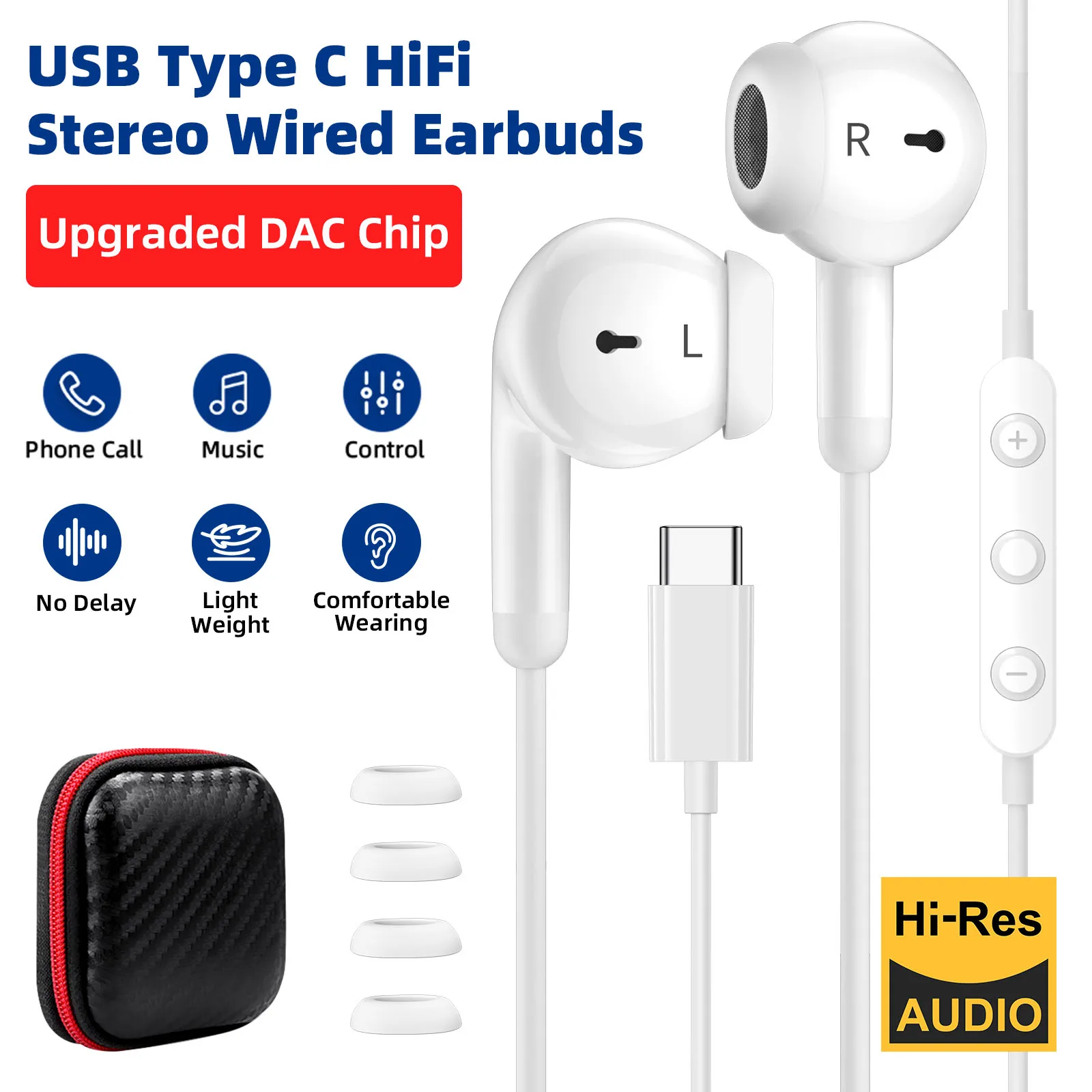 USB C Wired Headphones Noise Canceling in-Ear HiFi Earbuds with Microphone USB Type C Earphones for 16 15 Series Samsung S25 S24