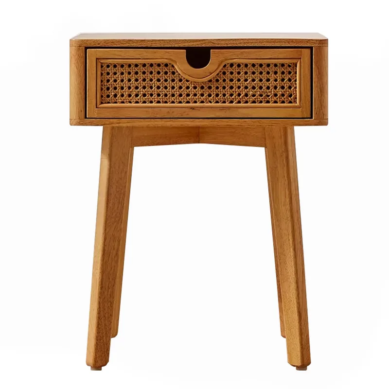

Japanese-style solid wood rattan bedside table small side cabinet storage Nordic B & B wabi-sabi wind