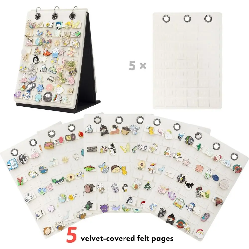 

Portable Felt Pin Display Stand Flip Top Large Capacity Shoe Charm Holder 5 Pages 3-Ring Pin Storage Binder Home Accessory