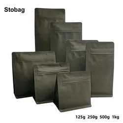 StoBag 20pcs Black Kraft Paper Coffee Beans Packaging Bag Sealed for Powder Food Nuts Storage Ziplock Reusable Pouch Portable