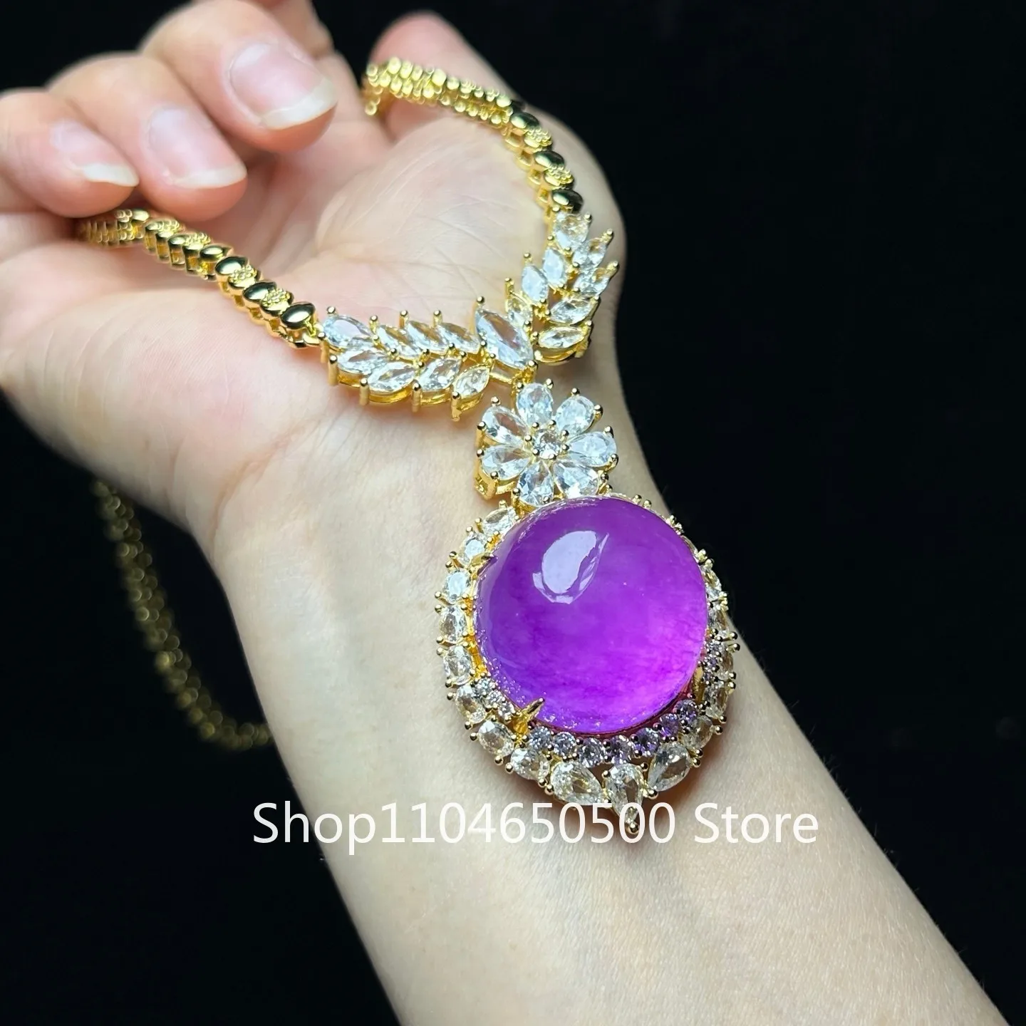 

Certified Natural ice Burmese Ice Lavender Jade Jadeite Egg Pendent &Necklace