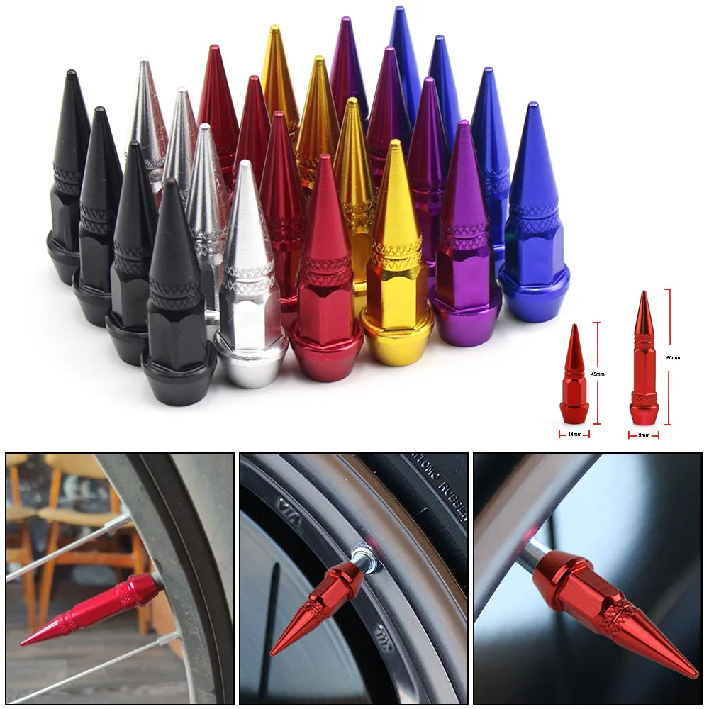 

4Pcs Universal Aluminum Car Styling Tunning Car Tire Valve Stem Cap Spike Shaped Metal Dust Covers Lid for Bicycle Motorcycle