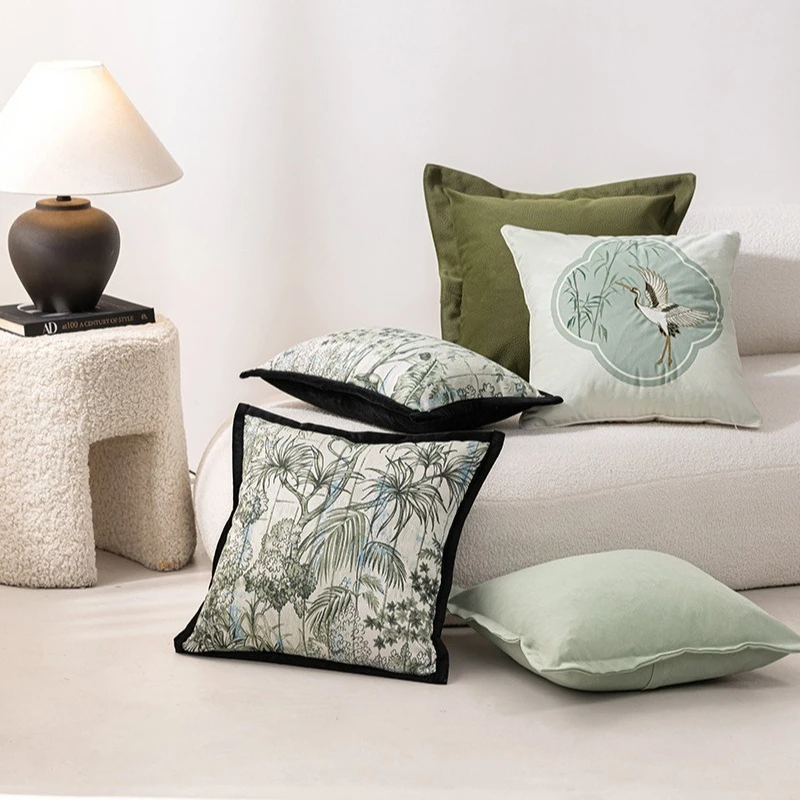 

Chinese Retro Green Cushion Cover Advanced Jacquard Embroidered Pillow Covers Decorative Luxury Home Decor Design Pillowcase