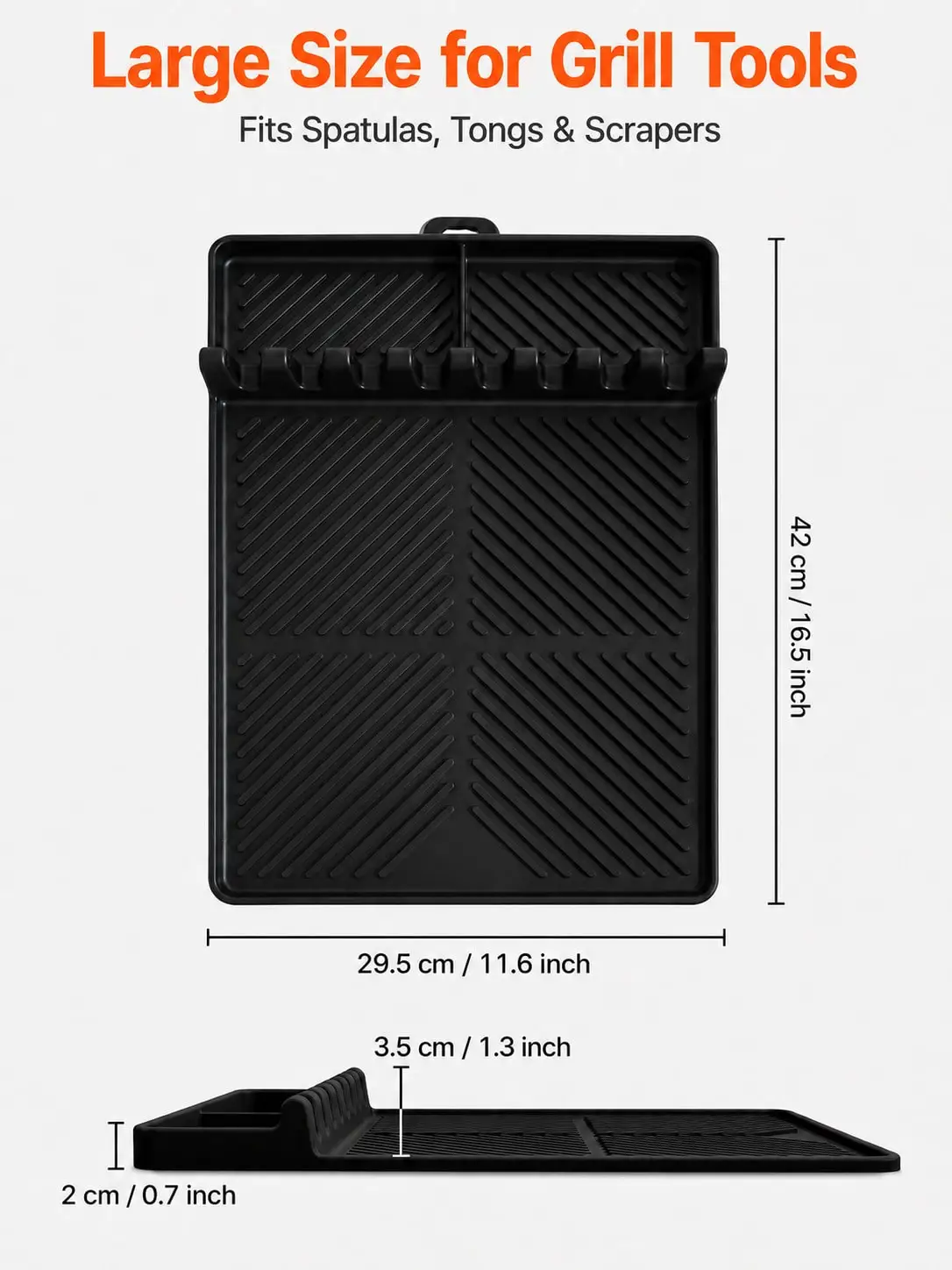 1PC BBQ Tool Mat For Grill Side Shelf, Large Utensil Rest Pad With Raised Edges, Tool Slots And Drip-Catching Surface