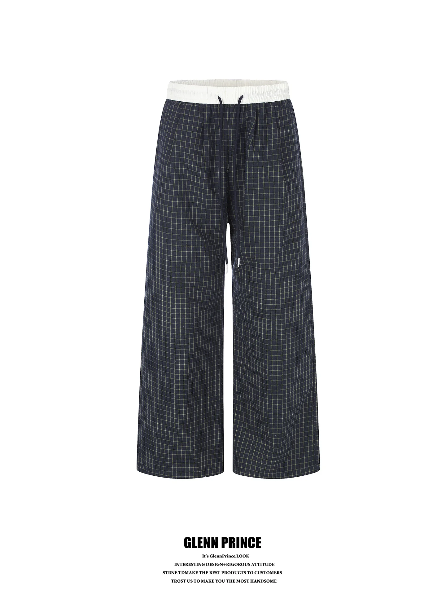 

American Retro Plaid Splicing Elastic Waist Casual Pants Men Lazy Walk Straight Tube Match Long Pants Comfortable Breathable