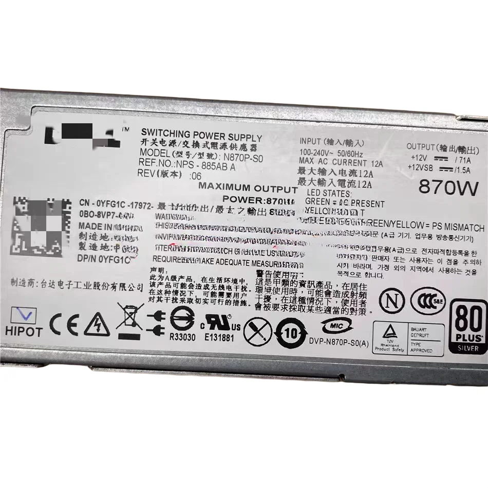 Original Suitable for DELL R710 Server 570W 870W Power Supply C 570A-S0/ 0VPR1M N870P -S0/ 0 YFG1C