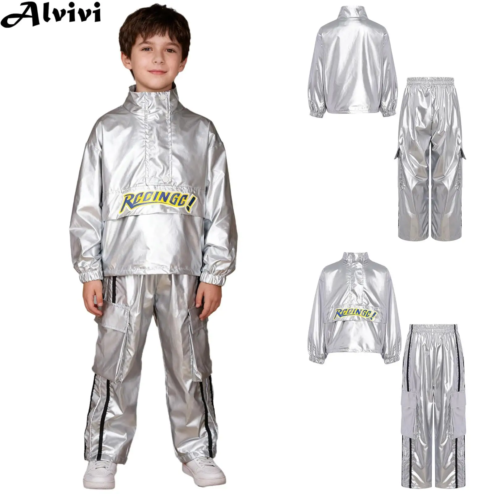 kids-boys-girls-hip-hop-jazz-street-dance-costume-long-sleeve-zipper-stand-collar-pullover-top-with-pants-metallic-shiny-outfit